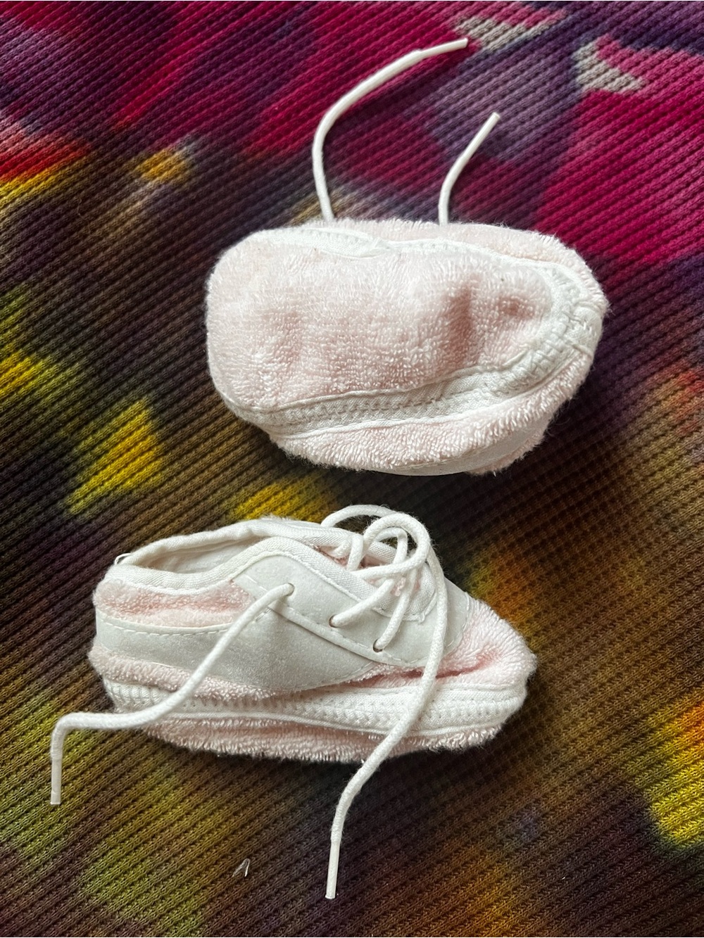 🌸 VTG 90s Pastel Pink Terry Cloth Lace-Up Baby Crib Shoes | Size 0